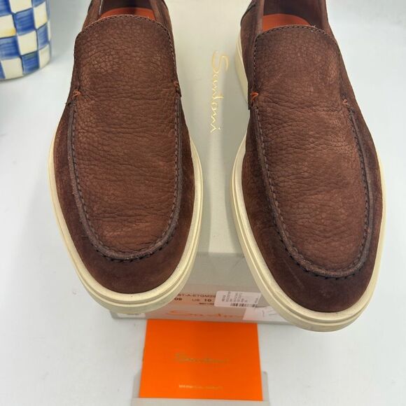 Men's Santoni suede loafers size 10 US made in Italy PRISTINE - Picture 3 of 7